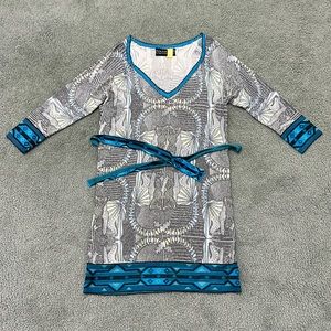 CUSTO Barcelona Knitwear metallic artsy geometric Dress w/ matching belt